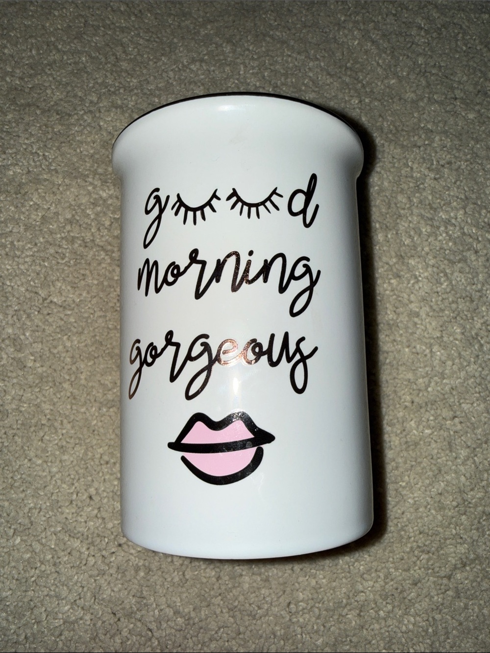 White "Good Morning Gorgeous" Ceramic Holder with Pink Accent